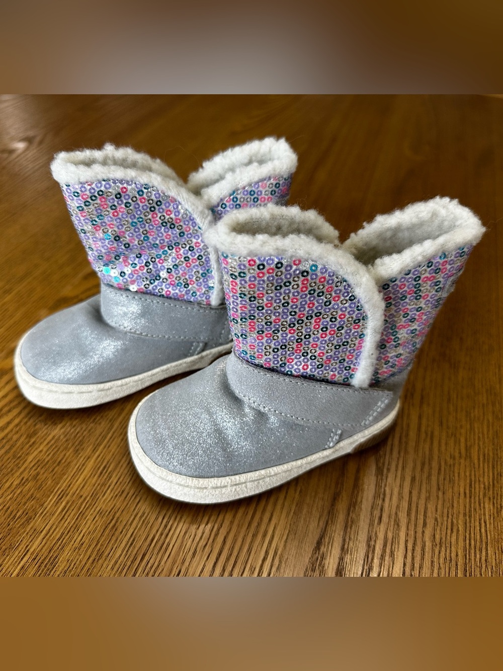 Stride Rite Toddler Sparkle Faux-Fur Lined Silver Booties